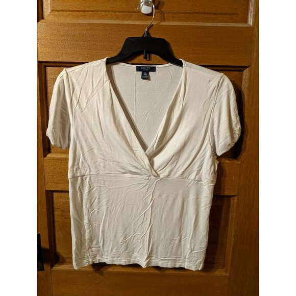 CHAPS White V-Neck Key Hole Sleeves Casual Top Size XL Pull Over - Picture 1 of 4